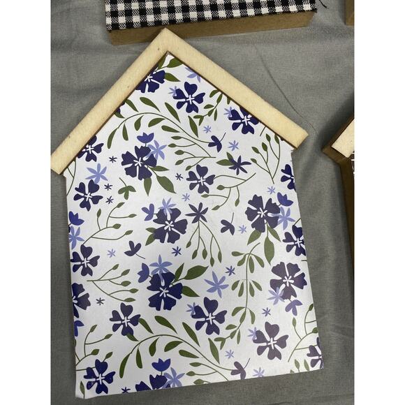 Lot of seven Gingham Wood Block Sign Chalkboard Look Tag Decor House Shaped - Picture 4 of 10